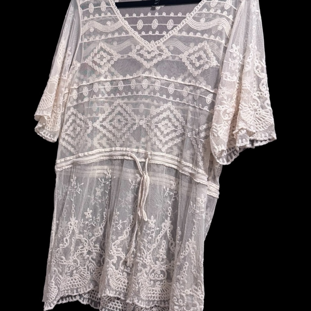 Lane Bryant Sheer Lace Cover-Up white crochet size 14/16 beach vacay hippie boho - Picture 3 of 13